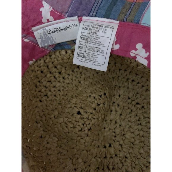 Disney World Sun Hat Pink Patchwork Brown Straw Hat Adult Beach Mickey Mouse - Picture 8 of 11